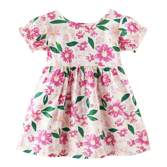 Tkrady Dress for Girls Spring Summer New Cute Crewneck Print Fashion Princess Dresses, Sizes 1-6 Years