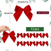 JeashCHAT 12 Pcs Christmas Velvet Bows, 5" x 7" Xmas Velvet Ribbon Bow Ornaments for Christmas Tree Garland Wreath Decorations, Gift Wrapping Bows for Candy Bags Gift Boxes