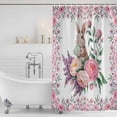 thumbnail image 3 of Easter Bunny Roses Shower Curtain, Waterproof Shower Curtains for Bathroom, Pink Floral Spring Botanical Washable Fabric Bathtub Curtain Set Bath Decor with 12 Hooks Long 72"x84", 3 of 8