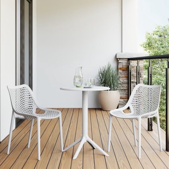 WestinTrends Playa 3-Piece Outdoor Resin Patio Bistro Set with Stackable Patio Dining Side Chairs, White