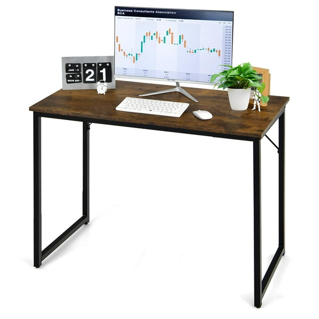 Giantex 40” Home Office Computer Desk, Modern Simple Writing Study Desk, Metal Frame Gaming Desk, Laptop PC Workstation, Rustic Brown