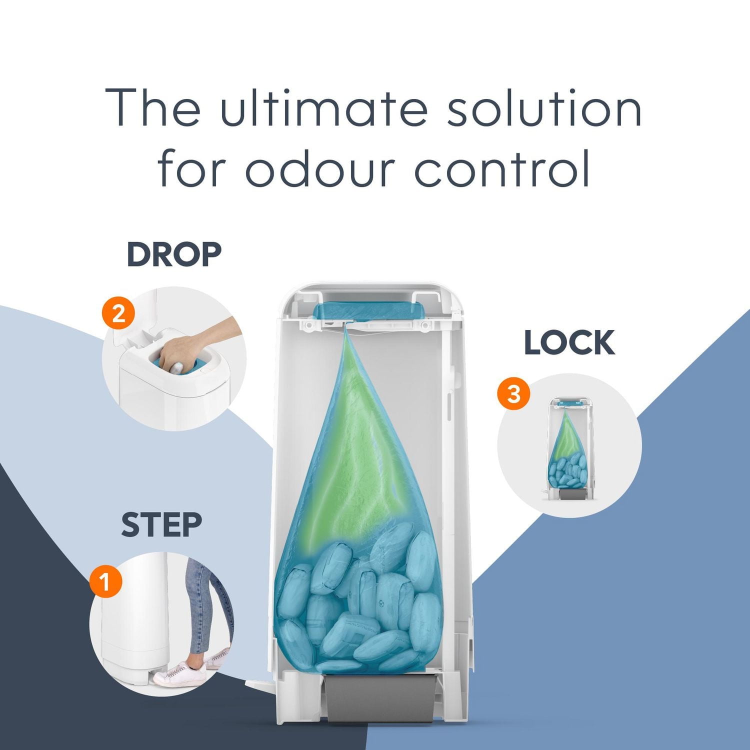 Diaper Genie Signature Diaper Pail, White, Foot Pedal, Odour Control, 9 Easy Roll bags / holds up to 423 diapers