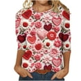 thumbnail image 2 of Xuniizn Blouses for Women, Valentine's Day Heart Print 3/4 Sleeve Casual Loose Crewneck Shirts, Plus Size Soft Cozy Tunic Tops, Gifts for Her, 2 of 4