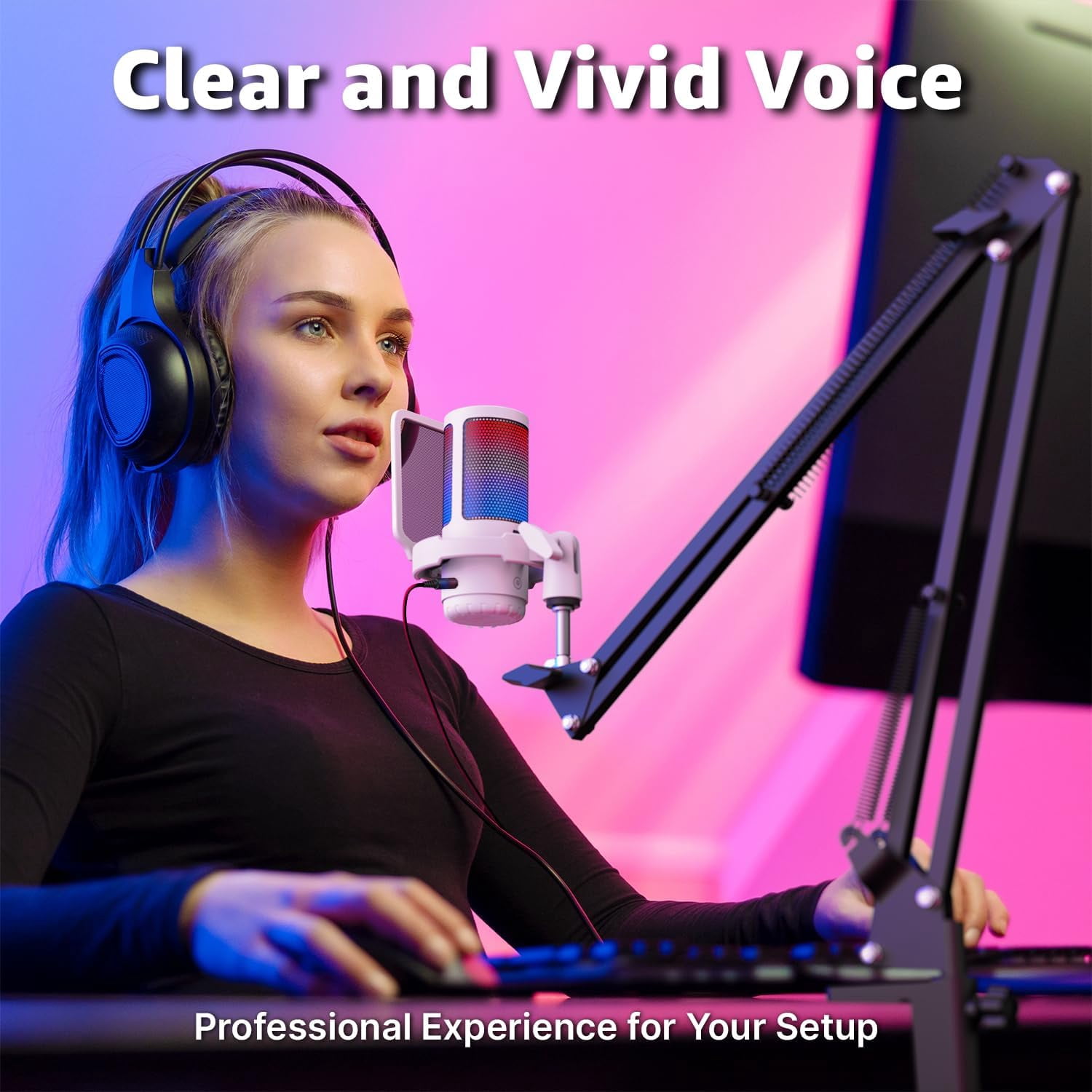 IXTECH Gaming Microphone for PC with Boom Arm, Podcast Condenser Mic with Pop Filter, Quick Mute Button, Gain Knob, Mic Arm and Computer Mic with Gain Control for Streaming Podcasting Recording