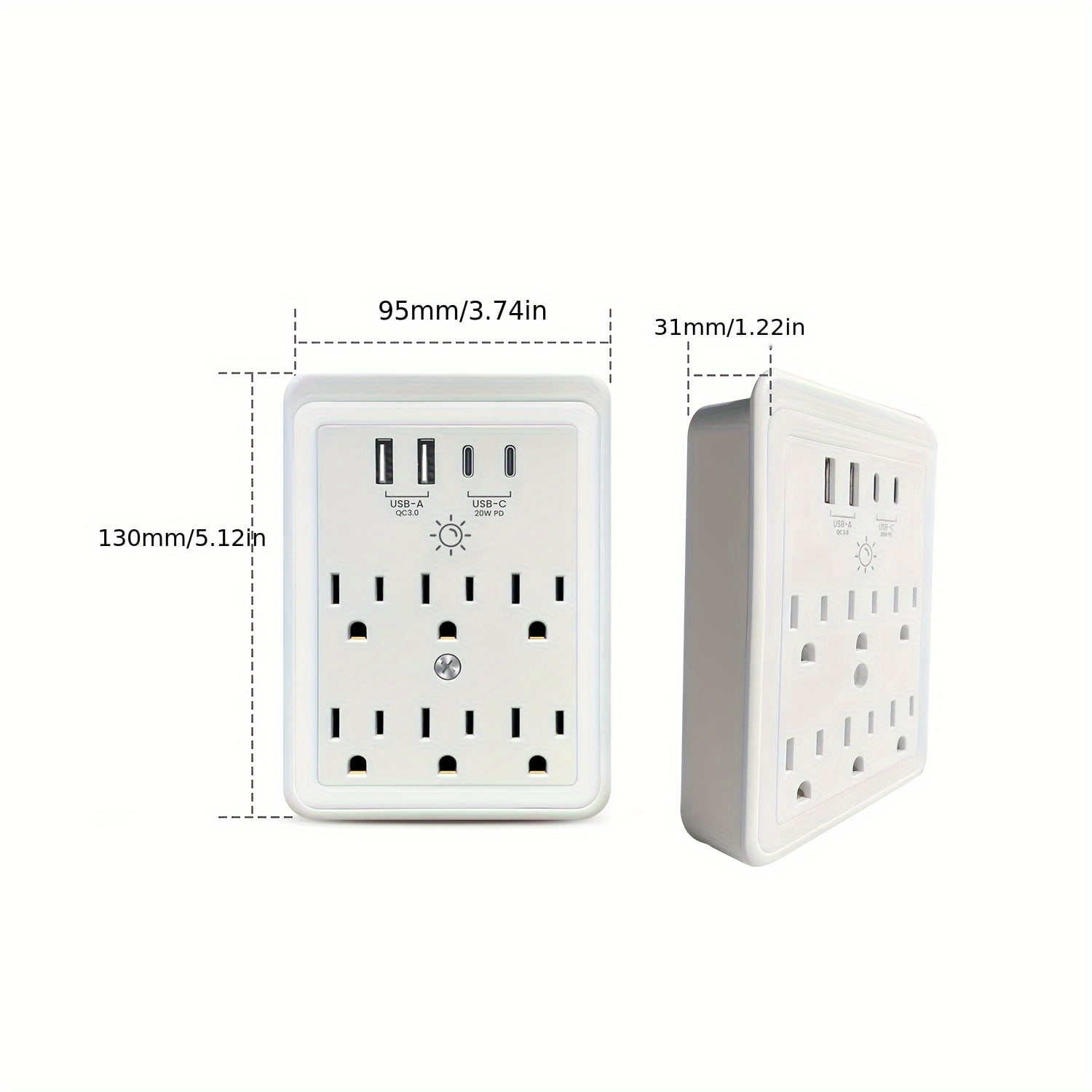 10-in-1 Power Strip: 6 AC Outlets, 4 USB Ports (2 USB-C, 2 USB-A) with PD20W Fast Charging, Surge Protector, Night Light & Phone Holder, Wall Mountable for Home, Bedroom, Kitchen