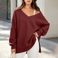 thumbnail image 2 of BUIGTTKLOP Sweatshirts for Women Oversized Long Sleeve Shirts V Neck Side Slit Pullover Cozy Tops Fall Winter Fashion Outfits, 2 of 8