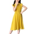 thumbnail image 6 of Riecok Girls' Summer Dresses Solid Color Flutter Sleeve Princess Dress Cute Elegant Tween Big Girls 8-14 Years Casual Party Sleeveless Lapel Collar Button Dress Yellow 140, 6 of 7