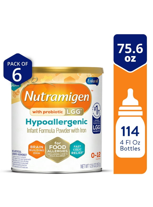 Nutramigen Hypoallergenic Baby Formula,Lactose Free,Colic Relief from Cow's Milk AllergyStars in 24 Hours, Brain Building Omega-3 DHA,Probiotic LGGfor Immune Support, 75.6 Oz
