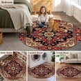 thumbnail image 5 of Round Area Rugs 8 Feet - Tribal Abstract Red Flower Art Soft Indoor Throw Rugs Carpets for Living Dining Bedroom Kids Room Non-Slip Playroom Crawl Rug Floor Mats Ethnic Floral Artwork, 5 of 9