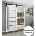 thumbnail image 3 of Sturdy Barn Door | Quadro 4588 White Silk with Black Glass | 6.6FT Rail Hangers Heavy Hardware Set | Solid Panel Interior Doors-42" x 80"-Black Glass-Black Rail, 3 of 6