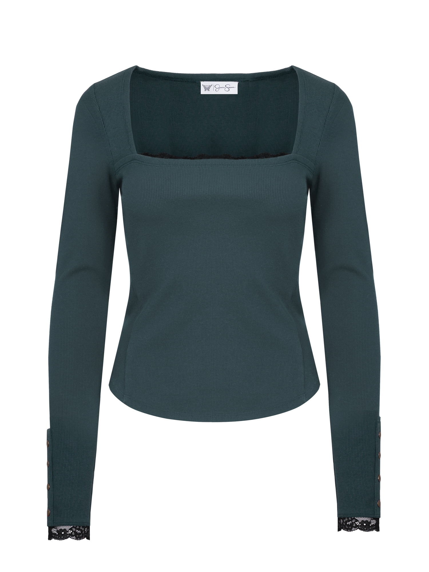 Jessica Simpson Women's and Women's Plus Aleera Ribbed Knit Top with Lace Trim, Sizes XS-4X