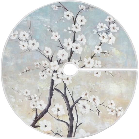 FMSHPON Plum Blossom Xmas Christmas Tree Skirt Stand Mat for Holiday Party Decoration Indoor Outdoor 36 inches