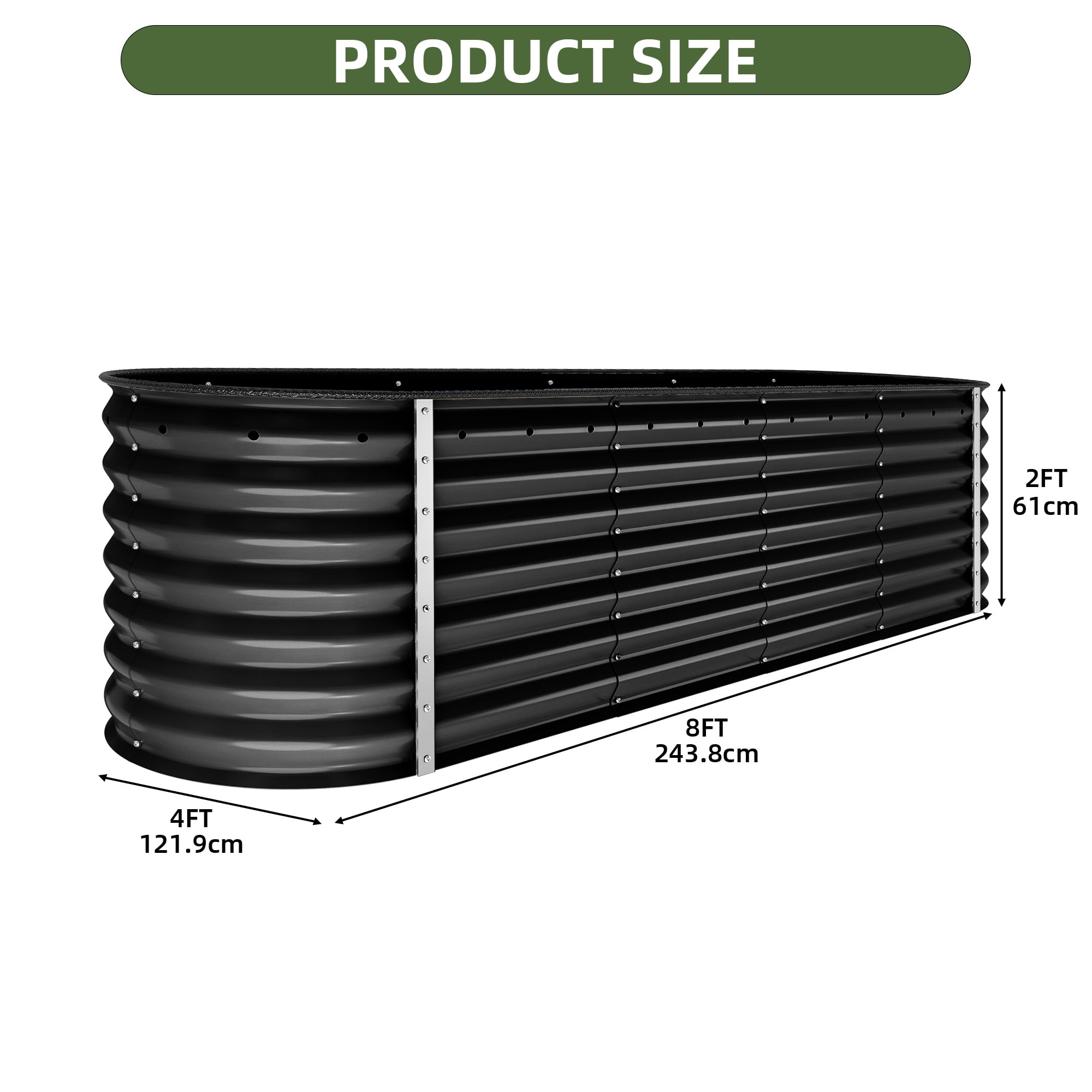 Uforic 8 ftx2ft Large Outdoor Raised Garden Bed Kit,9 in 1 Galvanized Metal Patio Planter Box with Safety Rubber & Gloves, for Vegetables Flowers,Black