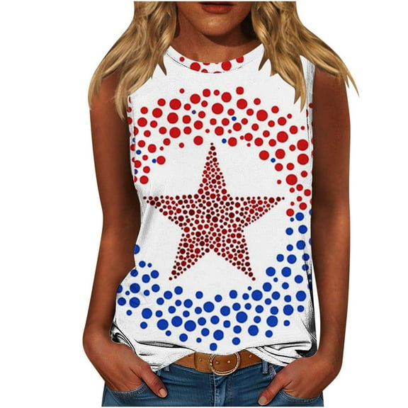 Summer Cleans 4Th Of July Patriotic Tank Tops For Women America Land Of The Free Shirt American Flag Printed Camisole Round Neck Tee Sleeveless Shirts Comfort Casual Holiday Beach Blouses
