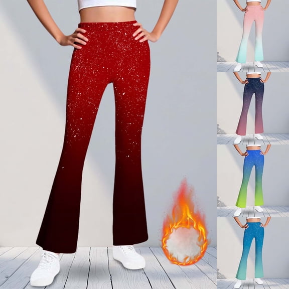 Eltusu Flare Leggings for Girls, Elastic Waist Stretch Warm Comfy Kids Winter Pants Wine Size 5-16 T