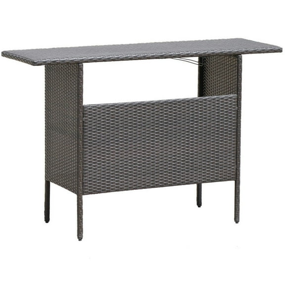 Spaco Outdoor Wicker Bar Table with 2 Metal Mesh Shelves, Bar Table with 55" Wide Tabletop, Bar Table with Sturdy Steel Structure for Outdoor, Mix Brown