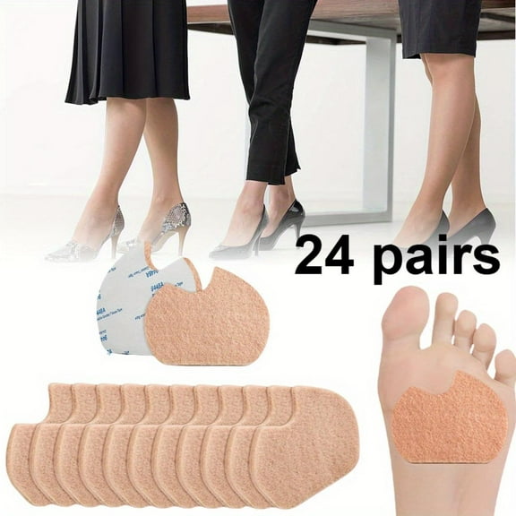 24 pairs of felt forefoot pads, self-adhesive anti slip, relieve forefoot pain, multifunctional insoles, suitable for men and women dancing and outdoor sports