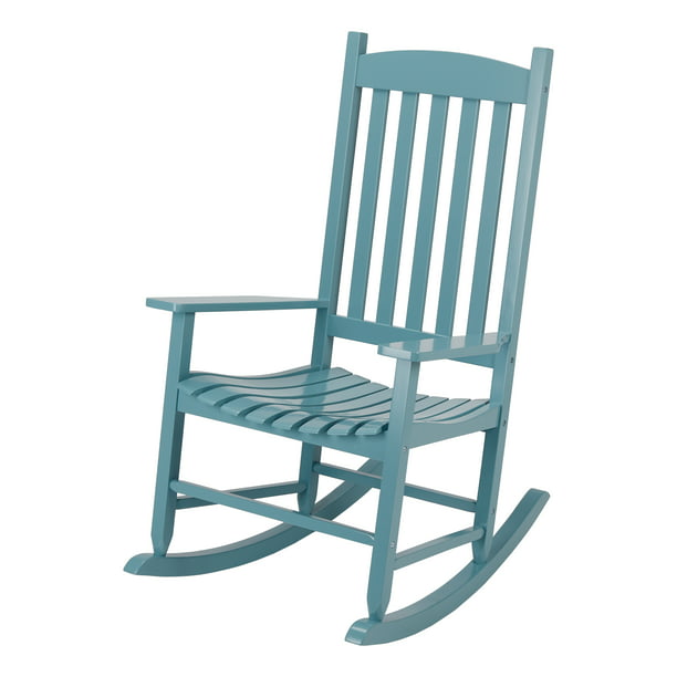 Mainstays Outdoor Wood Slat Rocking Chair, Light Blue