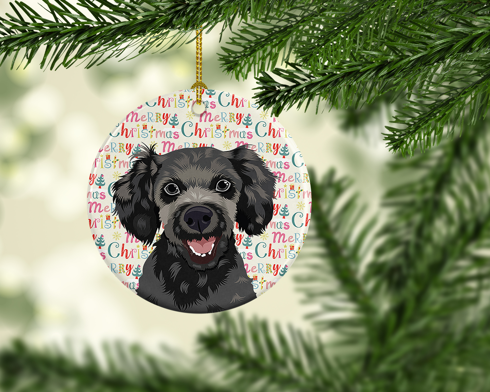 Poodle Toy Grey Christmas Ceramic Ornament 2.8 in x 2.8 in