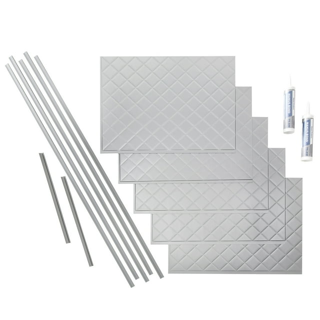 FASÄDE Quilted Decorative Vinyl Backsplash 15 sq ft Kit in Argent Silver