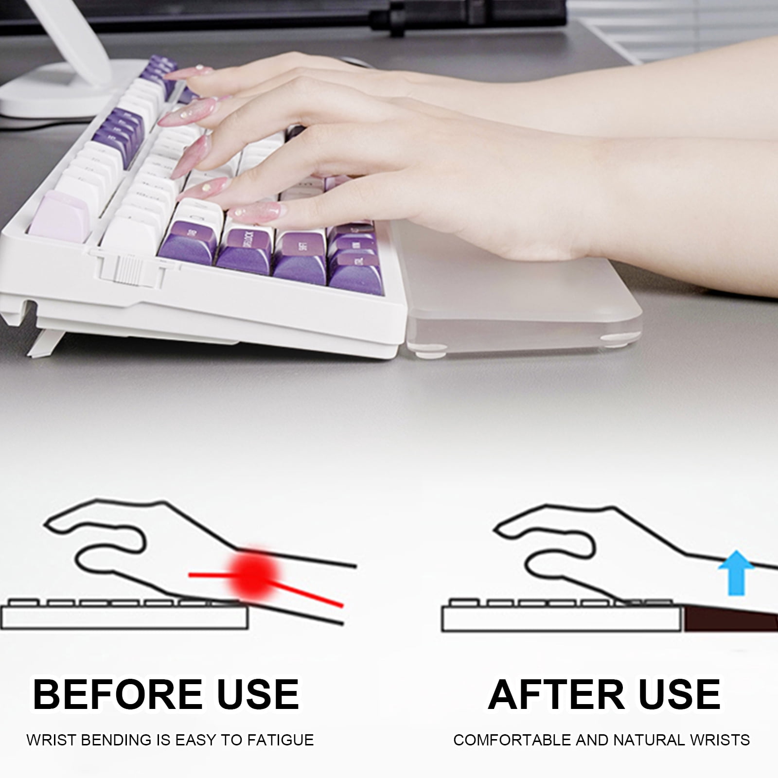 Acrylic Keyboard Wrist Rest, Transparently Ergonomic Wrist Support Pad for Typists and Gamers, Antislip Base