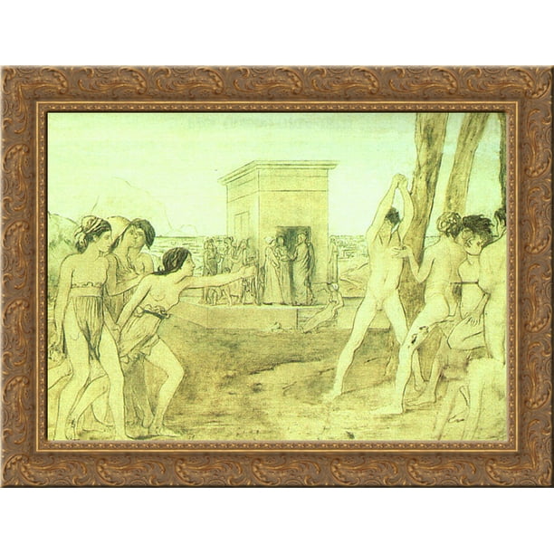 Young Spartans Exercising 24x18 Gold Ornate Wood Framed