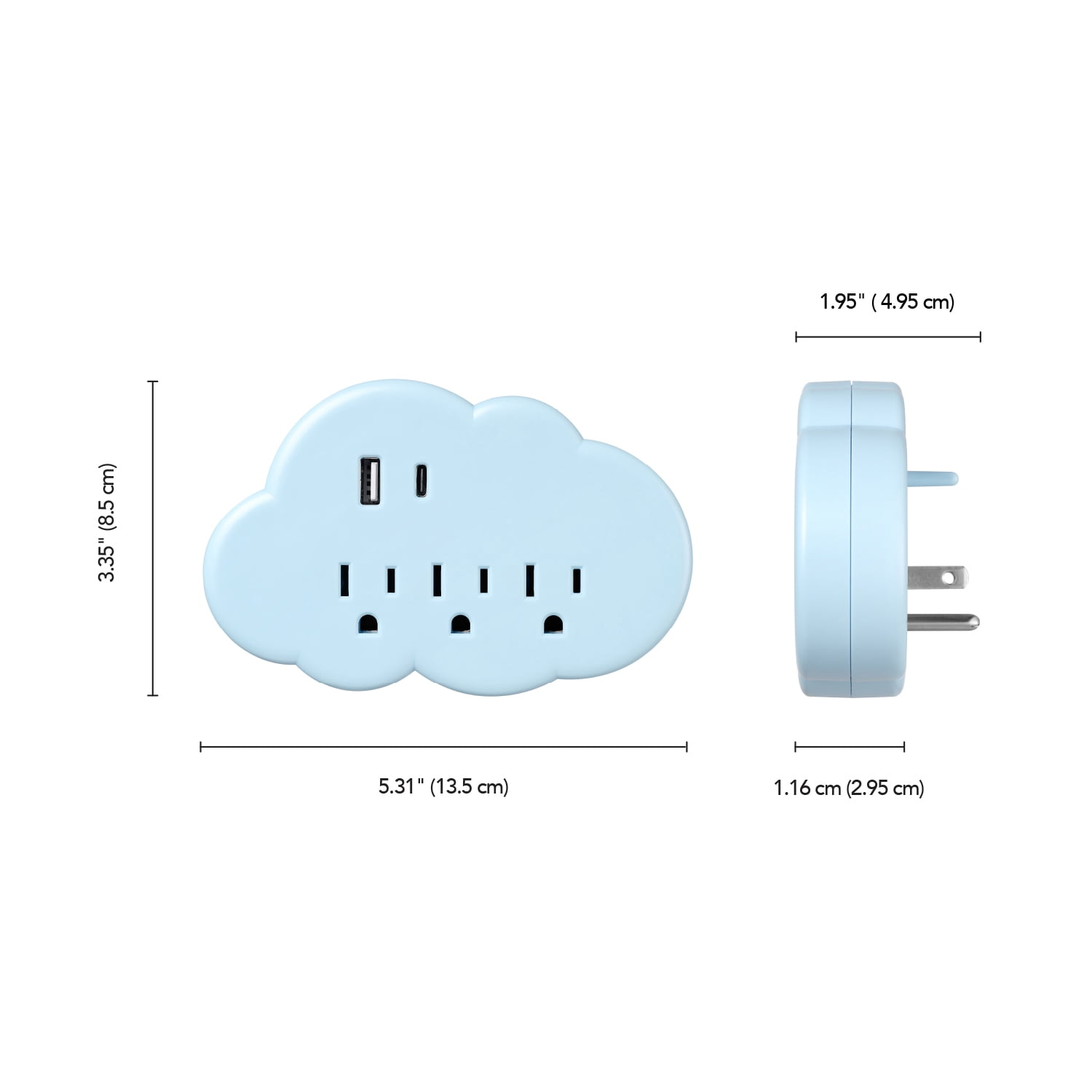 Globe Electric 3-Outlet Cloud Indoor Wall Tap Charger, 1 USB-A and 1 USB-C Port, Blue