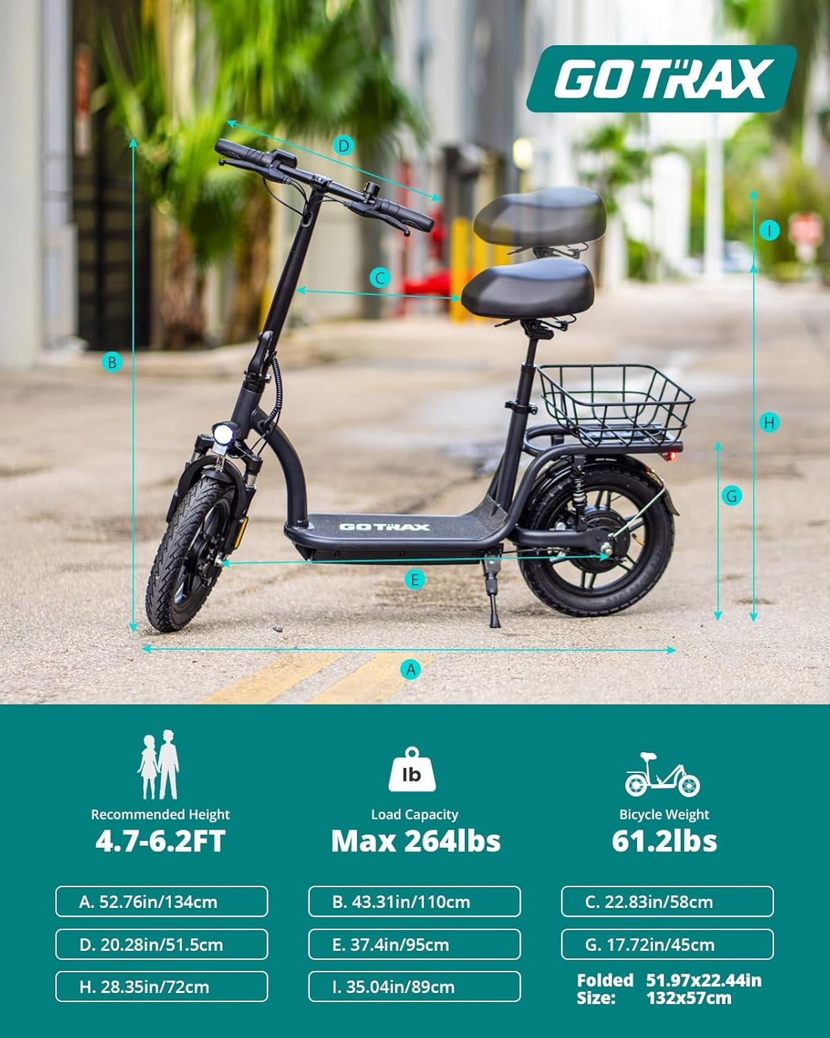 GOTRAX FLEX ULTRA Electric Scooter with Seat, 14" Tire 15.5Mph Power by Peak 500W Motor Comfortable EBike with Carry Basket for Adult