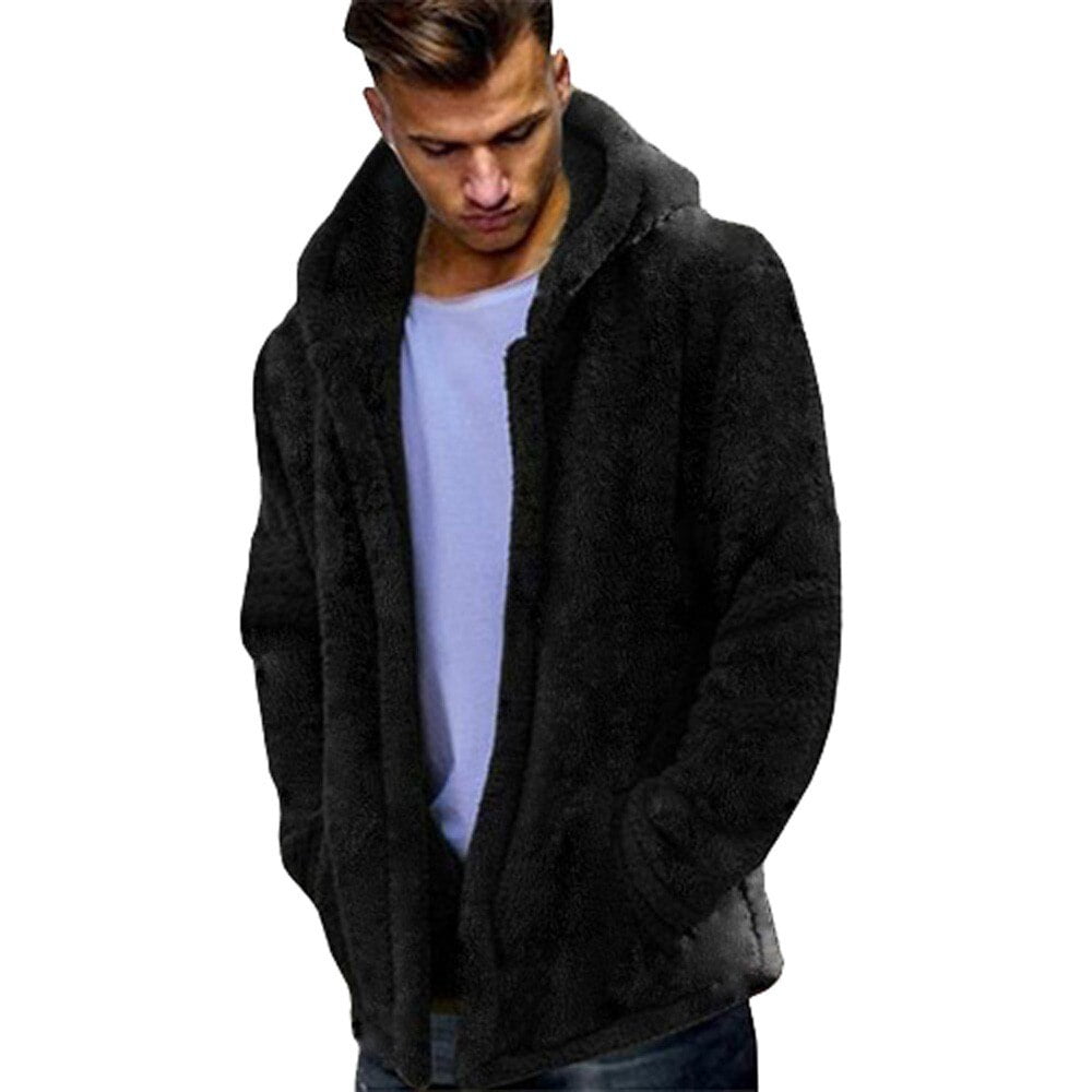 Mens Warm Winter Teddy Bear Pocket Hooded Fluffy Coat Fleece Fur Jackets Outerwear Hoodies Walmart