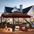 thumbnail image 4 of Pirecart 11' x 11' Outdoor Gazebo Instant Pop Up Canopy Tent with Netting Sidewalls & Wheeled Bag for Patio Backyard  Garden, Red & Gray, 4 of 8