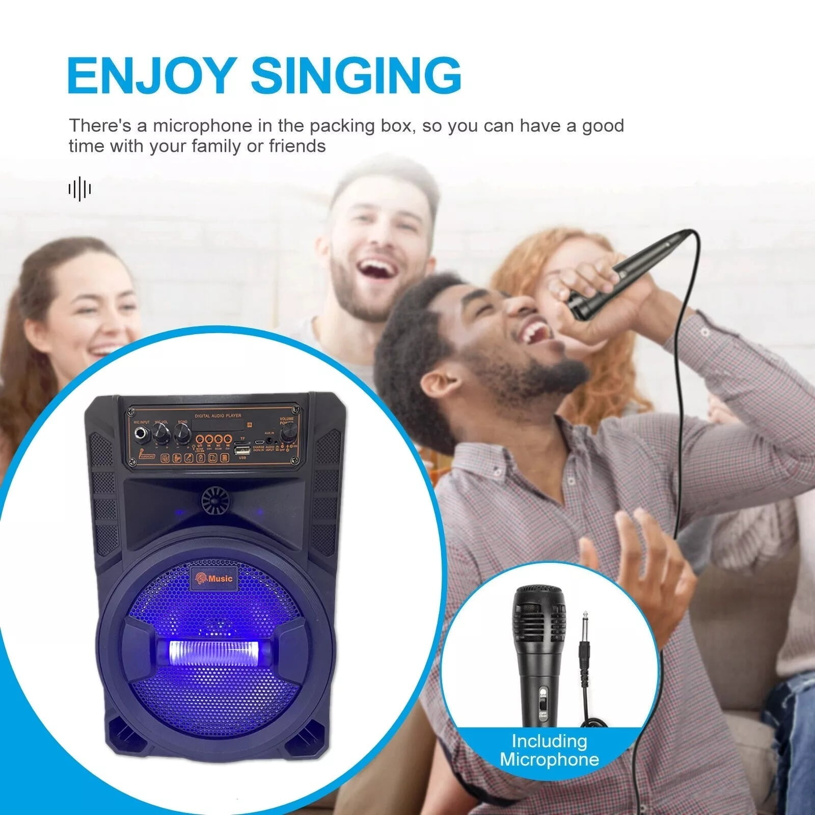 3000W Portable Bluetooth Speaker with 8" Subwoofer, Heavy Bass, RGB LED Lights, Rechargeable Battery, for Parties, Camping, Beach Trips & Outdoor Events