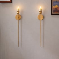 2 Pack Vintage Gold Wall Mounted Candle Holders, Retro Scepter Design Decorative Sconces with LED Candles