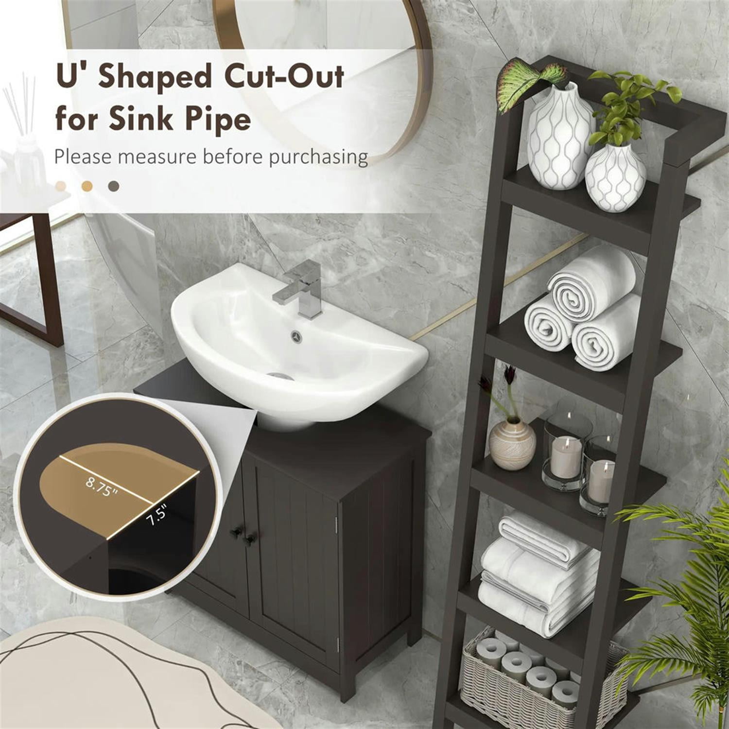 Demi Bonn 23" Bathroom Vanity with 2 Doors and Adjustable Shelf, Pedestal Sink 2-Door Cabinet, Under Sink Cabinet, Brown
