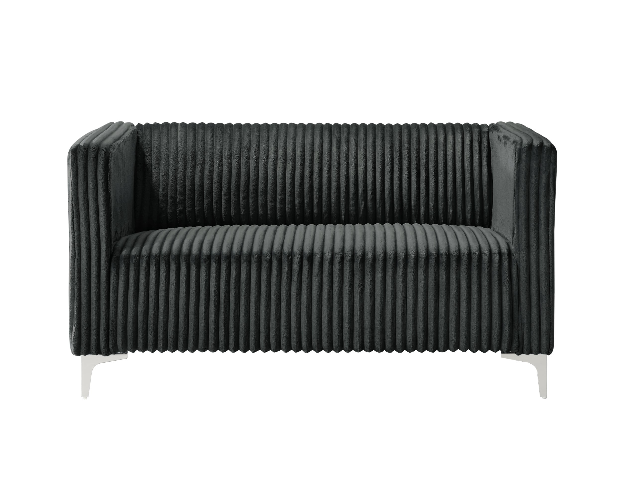 Home Design Gavin Velvet Square Arm Loveseat with Plush Cushions and Modern Upholstery, Durable Frame for Living Room, Contemporary Gray Design
