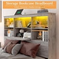 thumbnail image 5 of VanAcc Queen Size Bookcase Bed Frame with LED Headboard and 4 Drawers, Farmhouse Wood Storage Bed with Charging Station, White Birch, 5 of 7