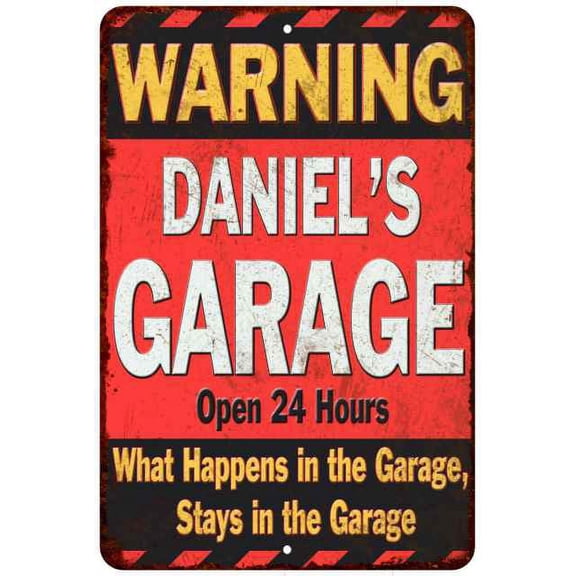 DANIEL'S Garage Warning Man Cave Wall Decor 8 x 12 High Gloss Metal 208120030015