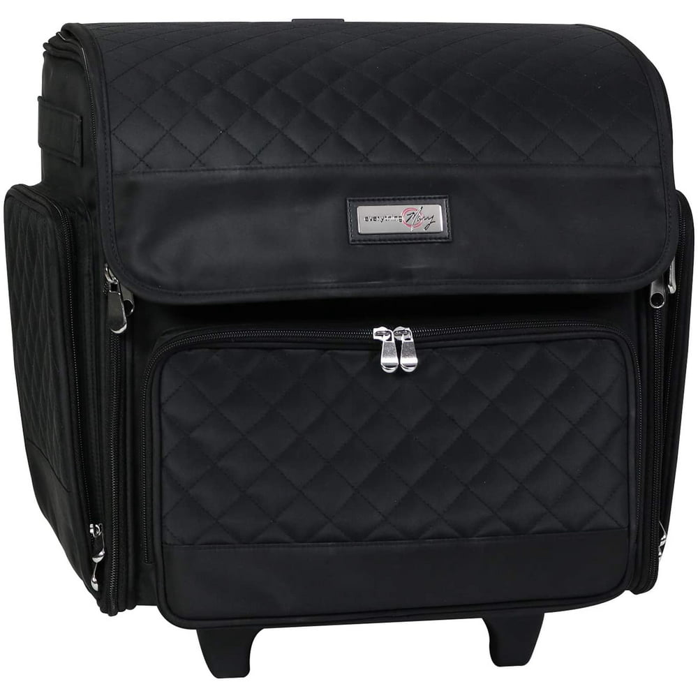 Everything Mary Deluxe Collapsible Rolling Craft Case, Black Quilted