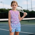 thumbnail image 5 of chaqlin Bling Bling-Color Girls 2 Piece Outfits Sets Sleeveless Tank Top Flare Pants with Pockets Kids Lightweight Shorts Set for 5-14Y, 5 of 7