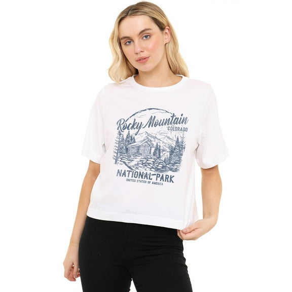 Rocky Mountain National Park Vintage Women's Boxy Cropped T-Shirt Casual Graphic Tee