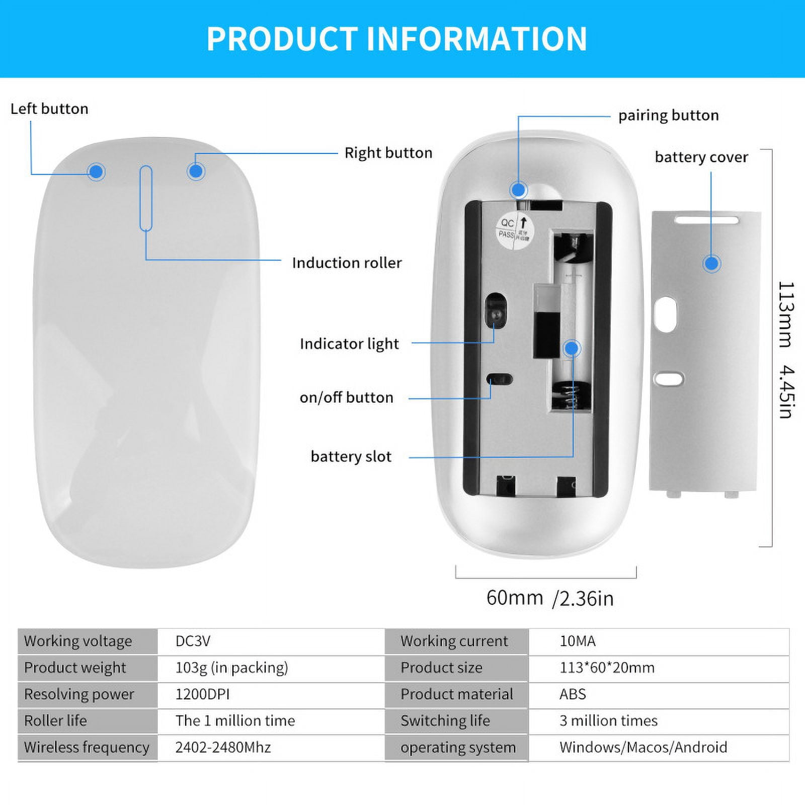 Silent Multi Arc Touch Mice Wireless Mouse Bluetooth 5.0 For Macbook/Laptop/ For ipad/ For Mac/PC Ultra-Thin Magic Mouse Noiseless Mini Wireless Mouse Easy to Carry