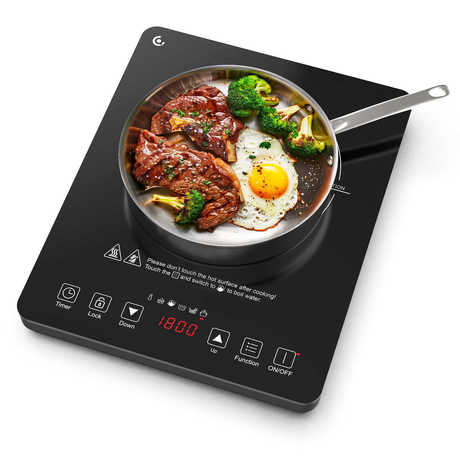 Sunmaki Portable Induction Cooktop 1800W Electric Stove Single Burner for Cooking with LCD Sensor Touch