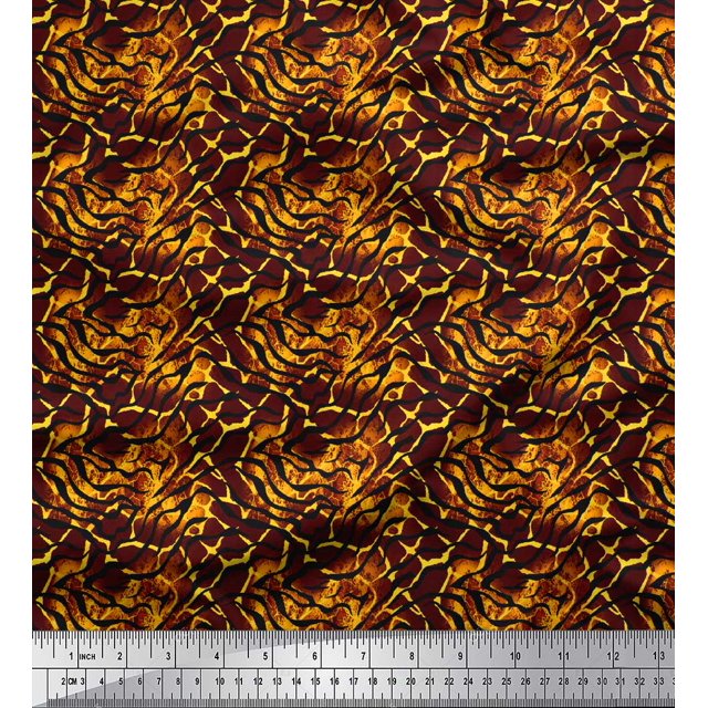 Soimoi Red Poly Georgette Fabric Tiger & Giraffe Animal Skin Print Fabric by The Yard 42 Inch Wide