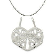 CARAT IN KARATS Sterling Silver Mother Daughter 2-Piece Break Apart Charm (21mm x 24mm) on a Sterling Silver 16 Inch Box Chain