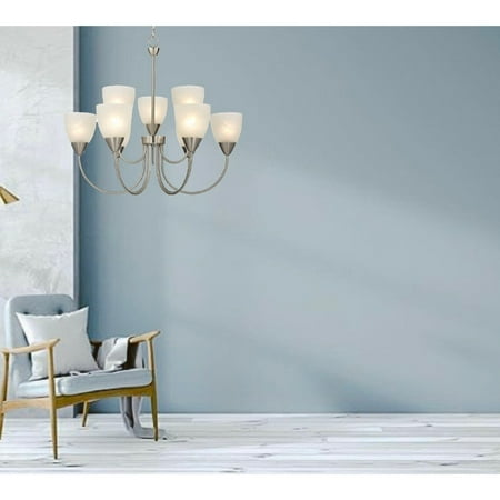 

CFC Lighting Modern 9 Light Large Chandelier in Satin Nickel with Glass Shades