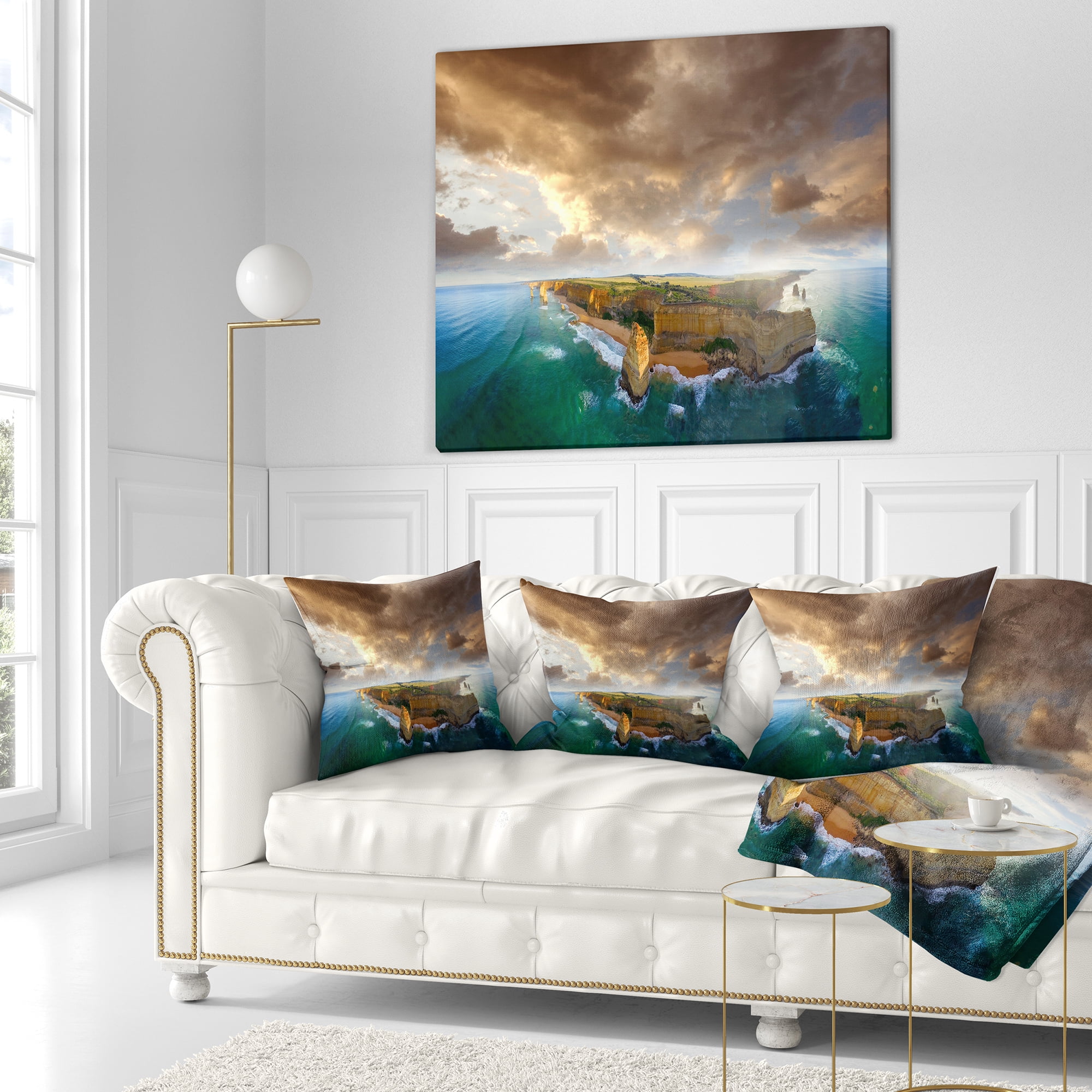 Designart Great Ocean Road Australia Blue - Seascape Throw Pillow - 16x16