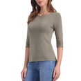 thumbnail image 4 of CAMISETAS DE MUJER INSPIRADAS CHIC DE MANGA CORTA, CUELLO BARCO, AJUSTE SLIM, CASUAL, COLOR MARRÓN CLARO, TALLA L, 4 of 6