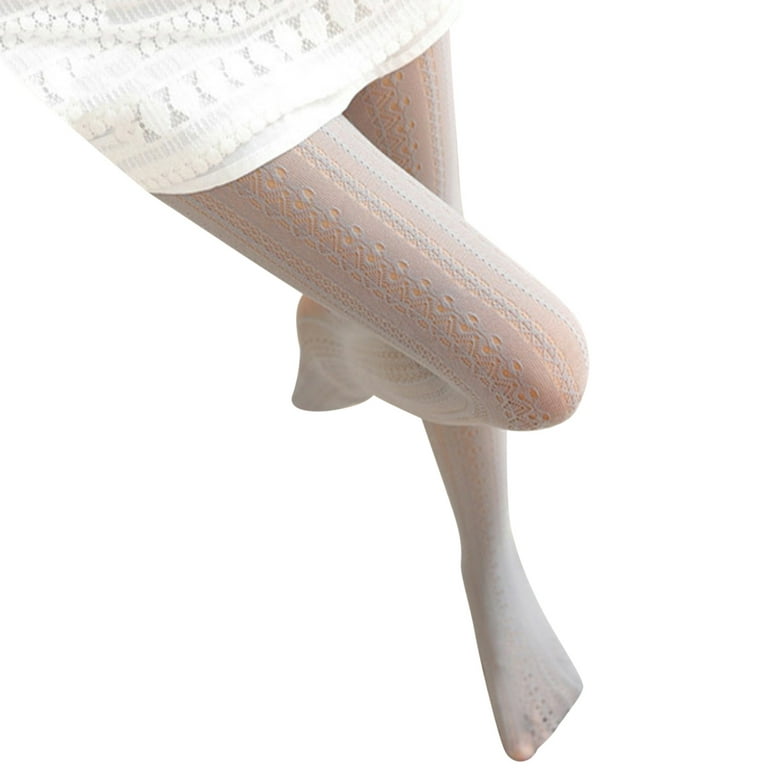 Women Lace Cream White Bow Retro Cross Embroidery Tights Pantyhose  Stockings