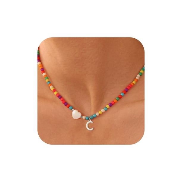 Collar Ursteel con cuentas con inicial C bañado en plata 41 cm