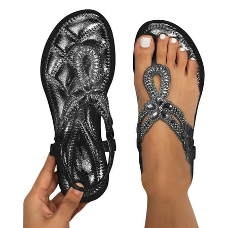 

Women Rhinestone Decor Slingback Sandals for Women Size 9 Wedges Sandals Elastic Ankle Yoga Sling Sandals for Women Strap Casual Bohemian Beach Shoes Metallic Rhinestone Decor Thong Sandals