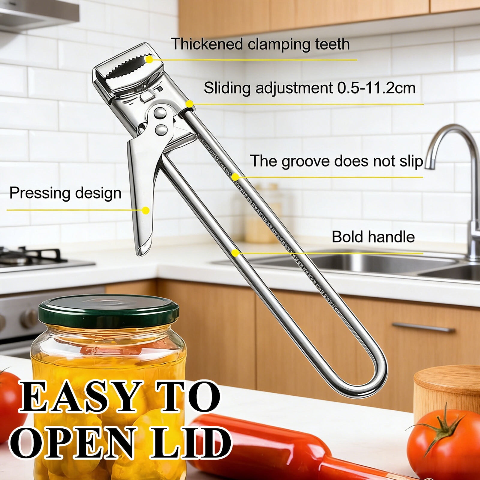 New Adjustable Stainless Steel Jar Opener, Multifunctional Jar Lid Opener for Weak Hands, Stainless Steel Can Opener Jar Lid Gripper Bottle Opener for Various Cap Kitchen Gadgets Accessories